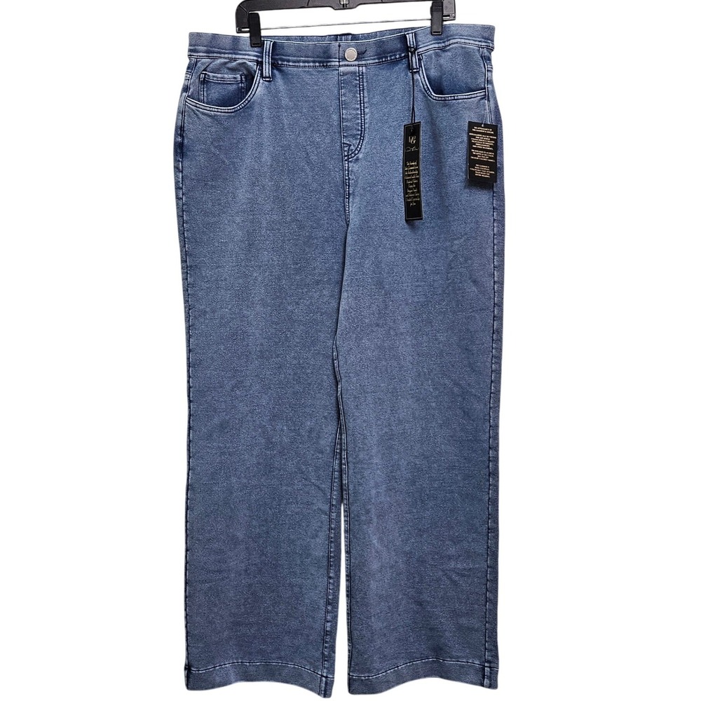 DG2 by Diane Gilman Jeans Womens 1X Blue Wide Leg Pull On Stretch Denim Casual